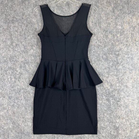 2B Bebe Black Stella Peplum Mini Dress Size XS Stretch Sleeveless Cocktail - Picture 9 of 13